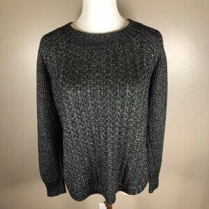 Calvin Klein Jeans Chunky Knit Crew Neck Black & Silver Metallic Sweater Size L